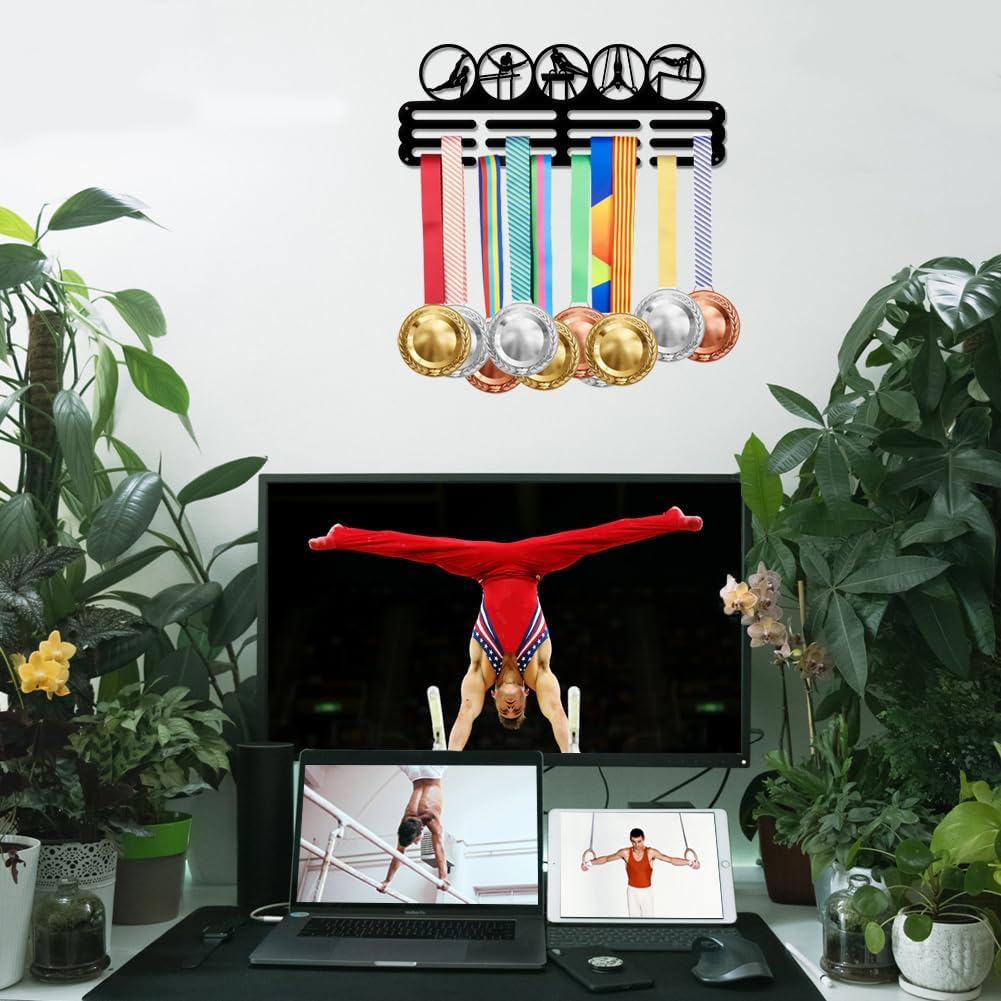 SUPERDANT Male Gymnastics Medal Hanger Display Men's Gymnastics Sports Medals Display Rack Hook for 60+ Medals Wall Mount Iron Ribbon Hanger Decor for Athletes Players Gifts for Kids