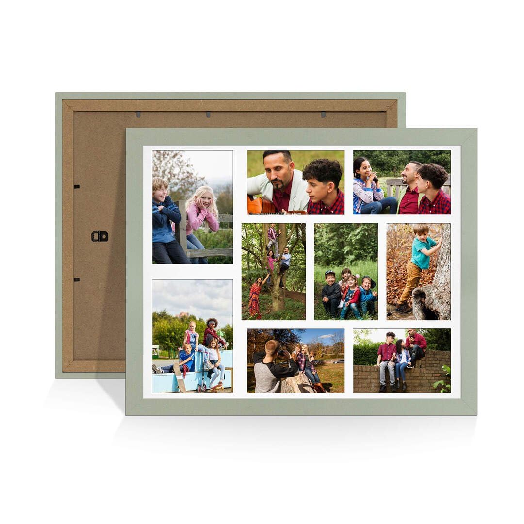 Procut Global 20X16 Green Photo Frames For Multiple Pictures with White Mount-Modern Collage Frame with 9 Apertures (2x) 7x5, (7x) 6x4-Engineered Wood with Shatterproof Perspex