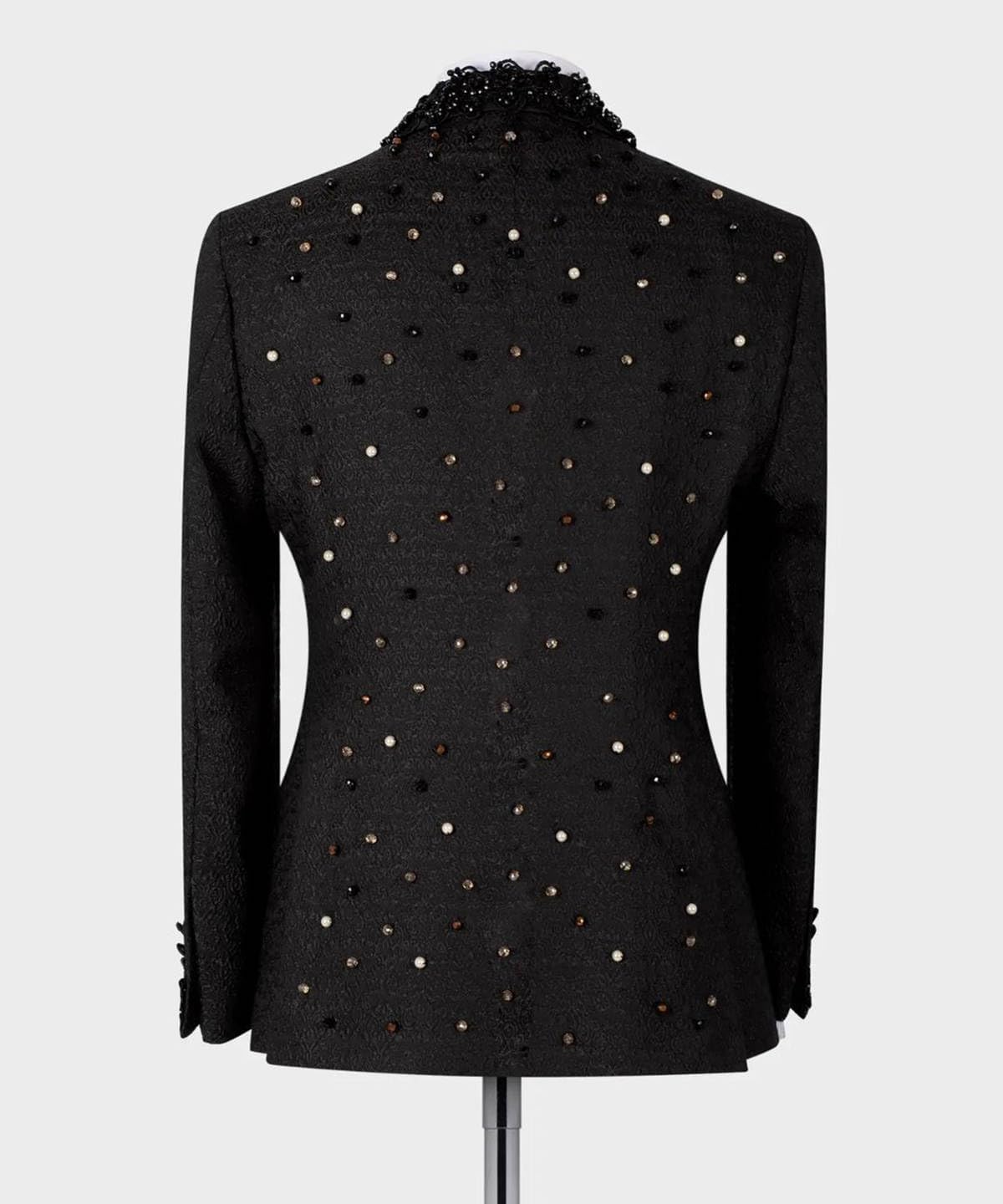Men Sequined Tuxedo Jacket, Black, Embellished with Beads and Sequins Single Breasted
