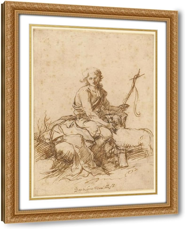 ArtDirect The Youthful Saint John the Baptist Seated in a Landscape (1655) Custom Framed Art Print Giclee Print or Canvas Options with Various Sizes and Customization by Bartolomé Estebán Murillo