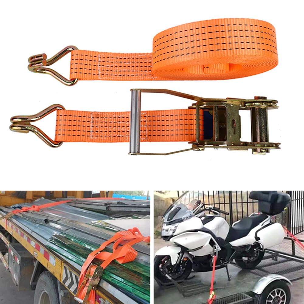 Cinghie a cricchetto con doppio gancio, cinghie di tensionamento regolabili per carichi pesanti, ispessimento arancione, 5 cm x 10 m, fissaggio con fibbia per camion, carico, moto, rimorchi,