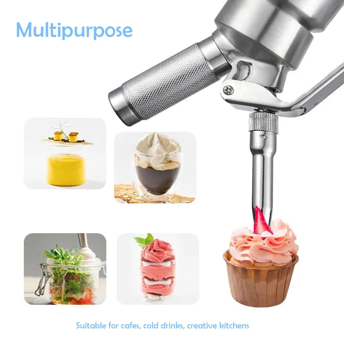 Dispensador de crema batida de acero inoxidable de 500 ml con 3 boquillas, pulverizador de crema para postres, batidor de crema, sifón de crema, sifón de crema, botella de espuma, fabricante de