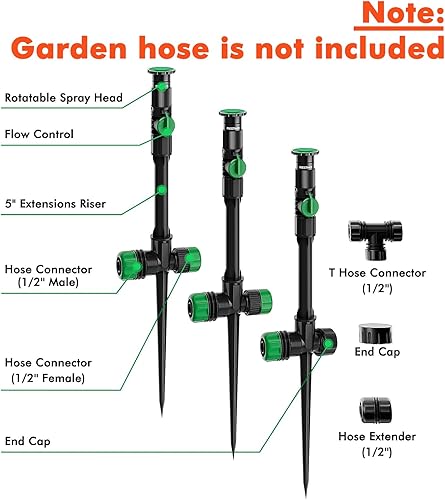 Miniatura 2 de RESTMO Sistema de rociadores flexibles con base de metal con punta de metal, kit de riego por encima del suelo, juego de rociadores de césped