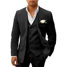 HUUTOE Mens Linen Suits 3 Piece, Beach Wedding Groomsmen Suit, Summer Casual Linen Blazer Vest and Pants Tuxedo Set