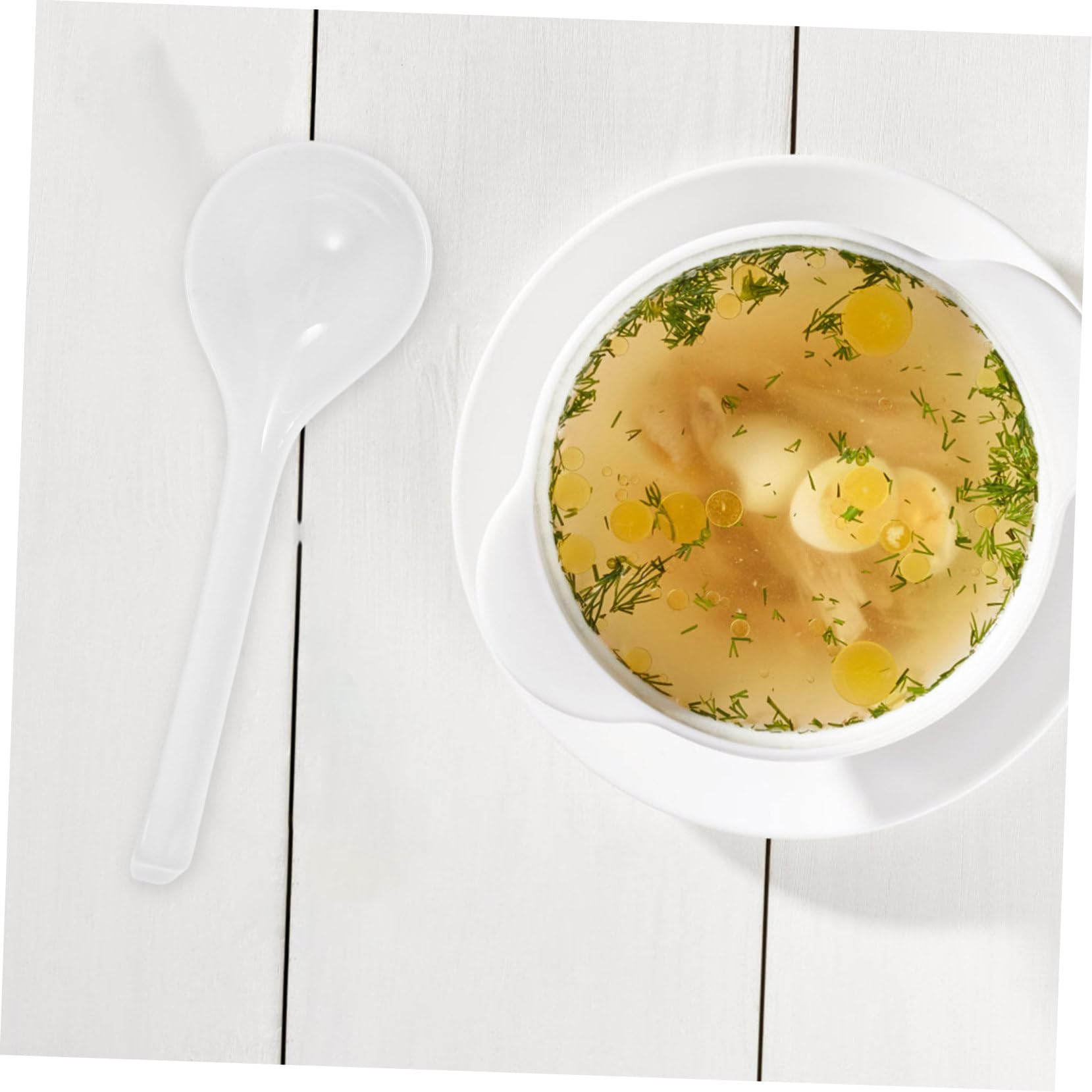 SOLUSTRE Mestolo da Zuppa in Porcellana Bianco da 10,6 Pollici, Impugnatura Comoda, Resistente a Microonde, per Servire Zuppe e Miso in Cucina