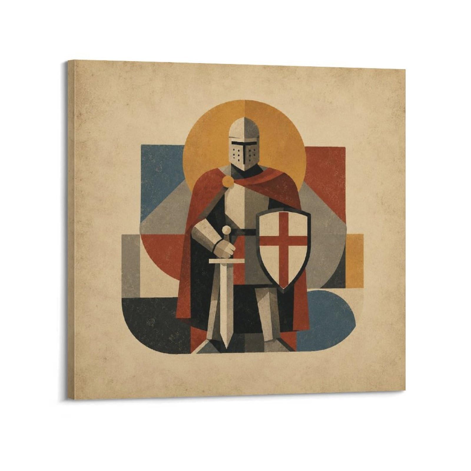 XKUGA Geometric Templar Knight Poster Mid Century Sacred Shield Modern Decorative Canvas Prints - Ideal Wall Art for Family, Man Cave, Game Room, Boys & Girls Bedroom 20x20inch(50x50cm)