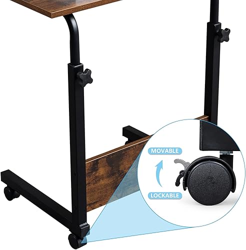 Miniatura 6 de Mesa auxiliar móvil, carrito de escritorio para laptop, mesa ajustable sobre la cama con ruedas, soporte de computadora para cama, sofá, sala de