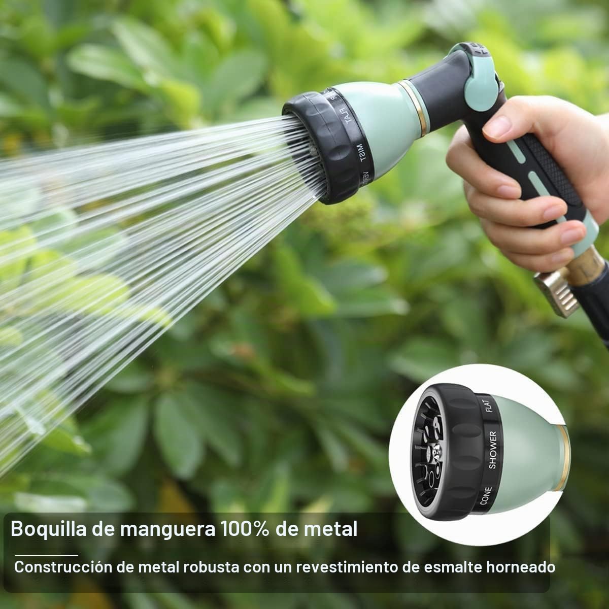 FANHAO Pistola de Riego, 100% metal resistente Pistola de Agua para Jardín, 8 Modos Ajustables, Pistola de Manguera con Interruptor de Pulgar para Riego de Césped