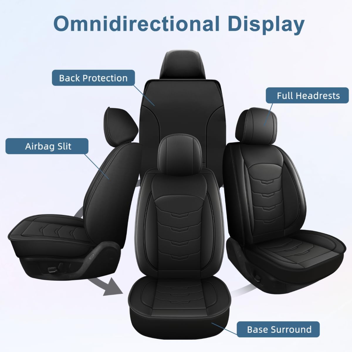 Car Seat Covers Fit for Ford Ranger 2019-2025 2026(Not Fit Raptor) Full Set Luxury Faux Leather Seat Cushion Waterproof Automotive Seat Protectors(5 Seat,Black)