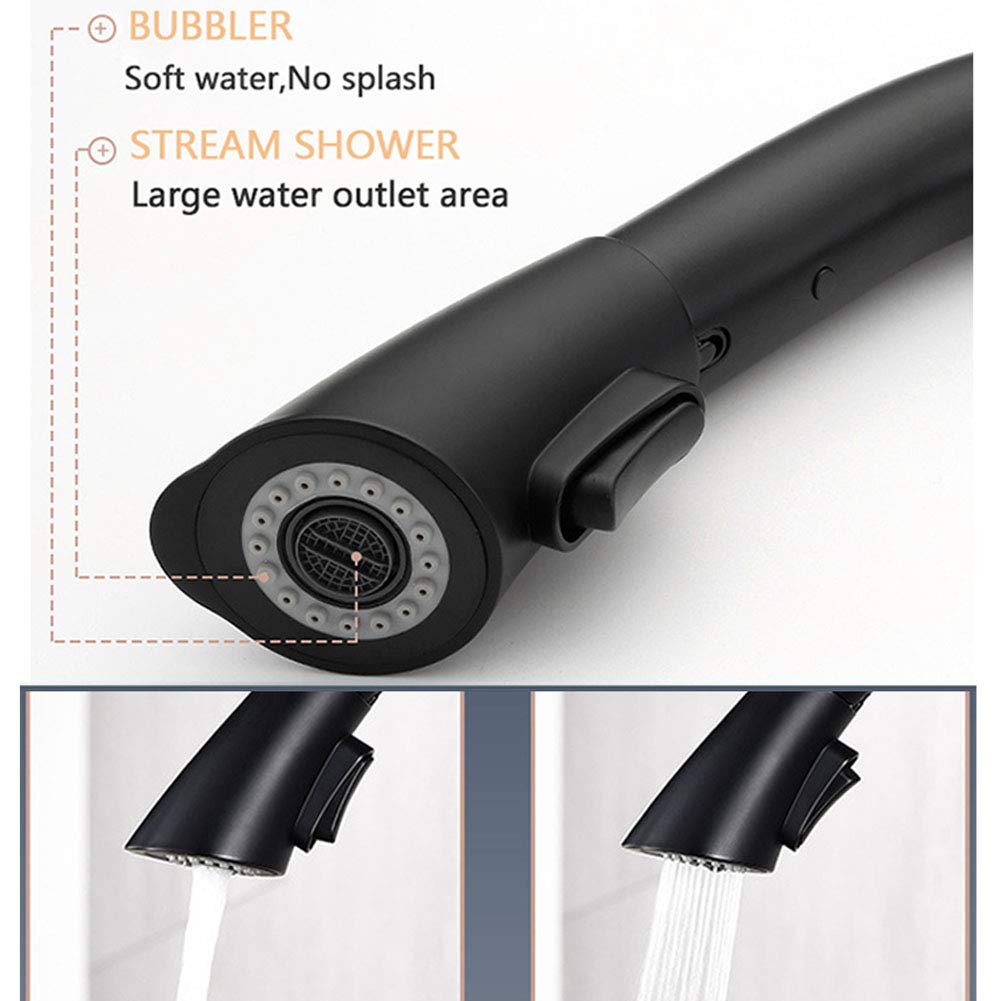 grifo del fregadero de la cocina, Grifo de cocina extraíble giratorio 360 ​​grados, latón, con una sola manija y modo chorro(Black)