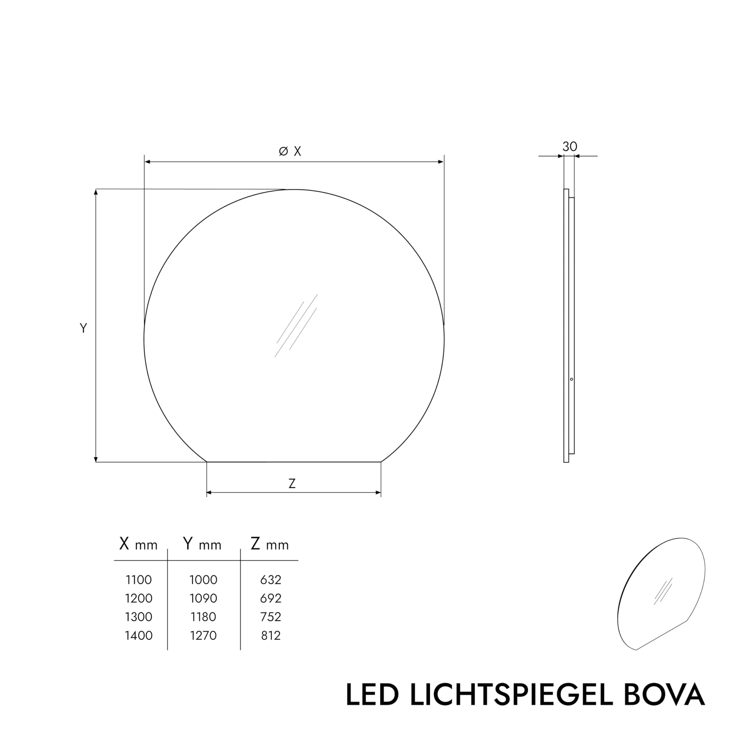 BERNSTEIN - Miroir de Salle de Bain Rond Mural Anti-buée Lumineux LED Miroir Chauffant à Poser éclairage cosmétique lumière - Interrupteur Tactile, Contour LED - Ø140cm - BOVA 2.0