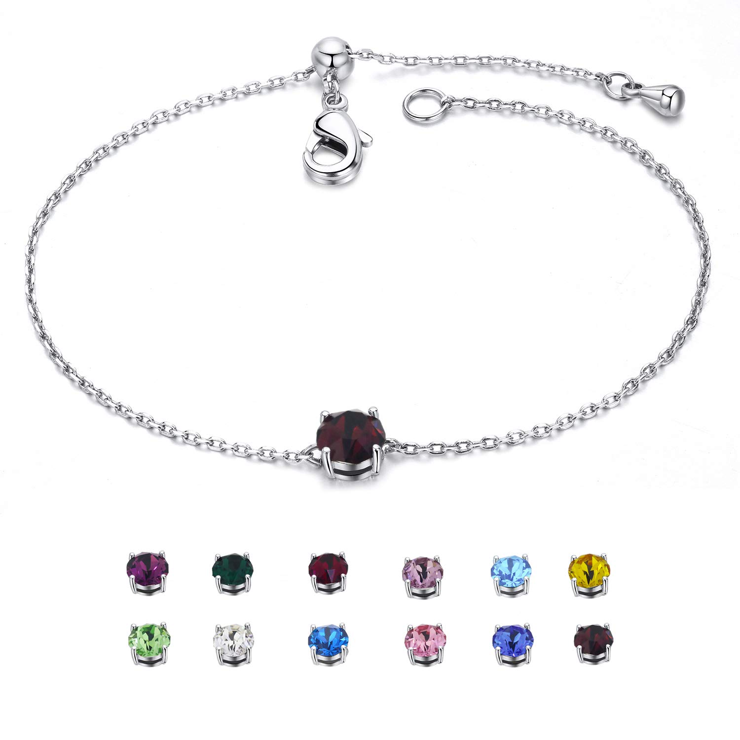 Birthstone Bracelet White Gold Plated Cubic Zircon Adjustable Bangle 12 Color for Women