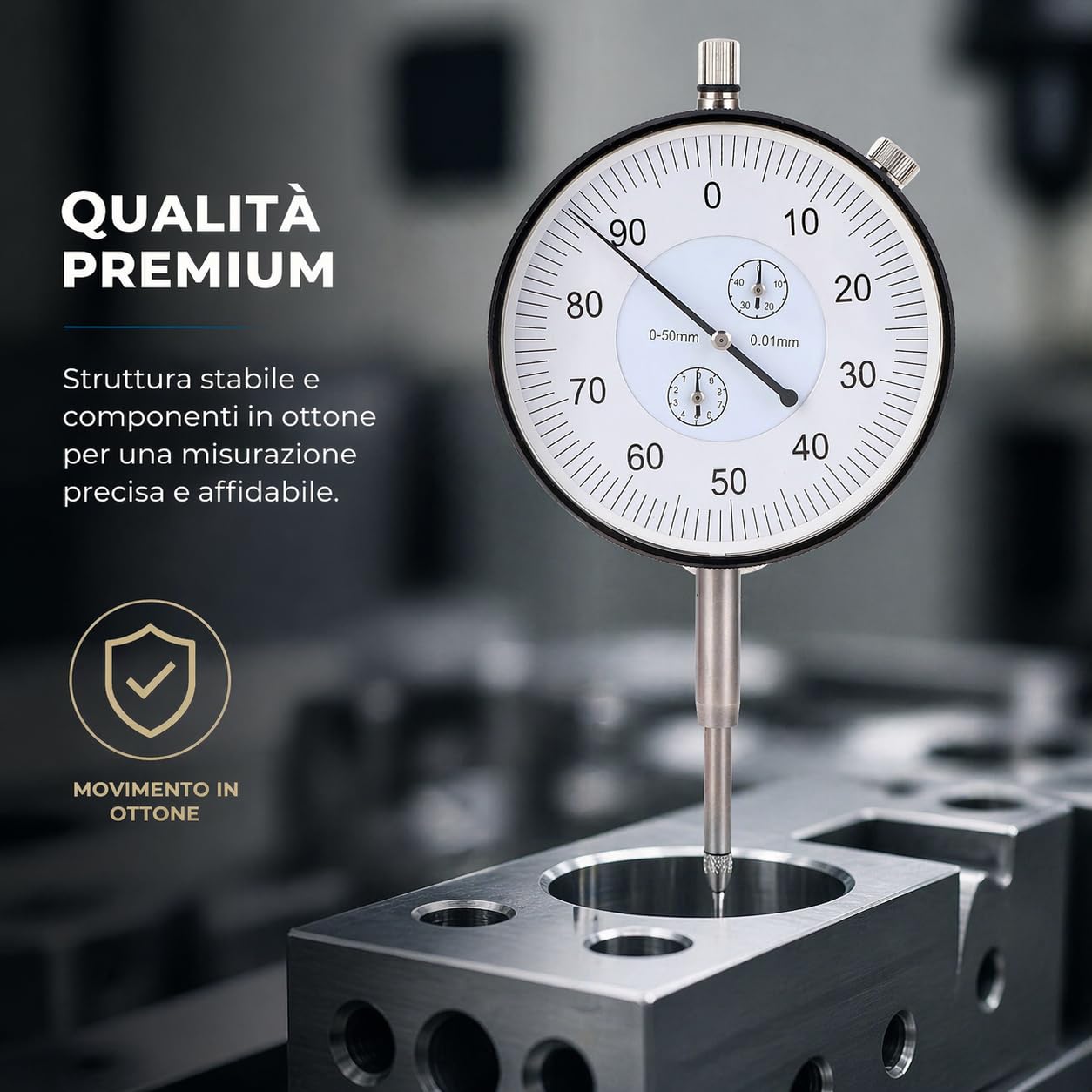 Ausla Indicateur de Test de Cadran de 0,01 Mm, Gage de Cadran Mécanique de la Plage de 0 à 50 Mm pour L'usinage Précis