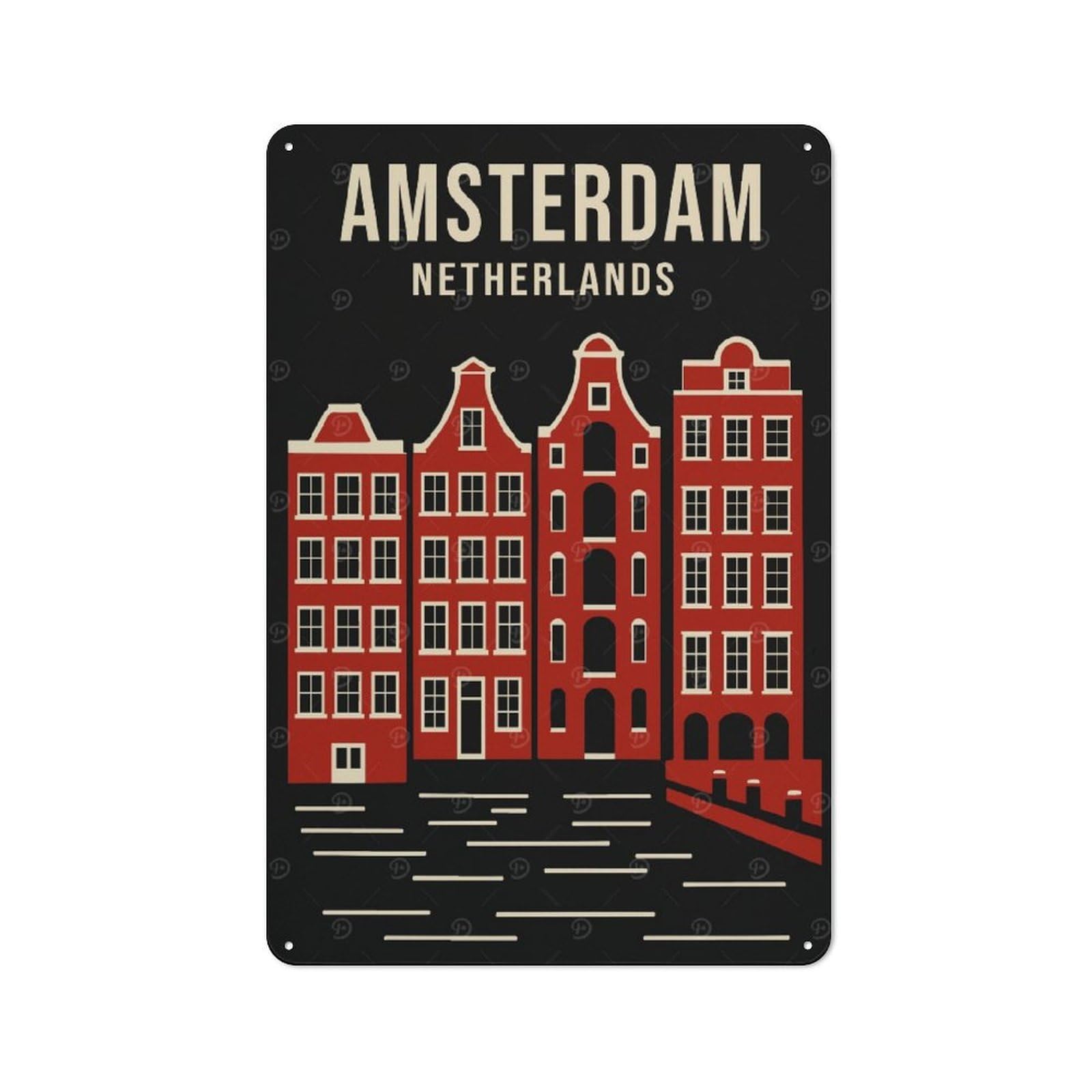 Junmoney Style-6 Amsterdam Netherlands Travel (2) Decorative Metal Wall Decor 30X20cm, Metal Gift Sign For Hallway, Home Bar, Garage Or Study
