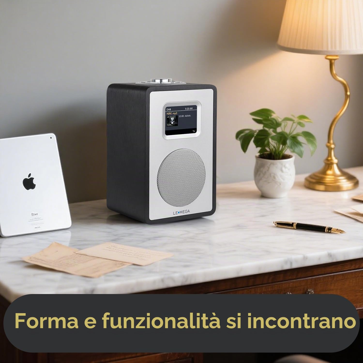 LEMEGA CR4+ Radio Digitale DAB/DAB+，Radio Altoparlante Bluetooth Portatile, Radio DAB Portatile, Radio FM da Cucina e da Letto, Mobiletto in Legno, Alimentazione a Rete e Batterie - Quercia nera