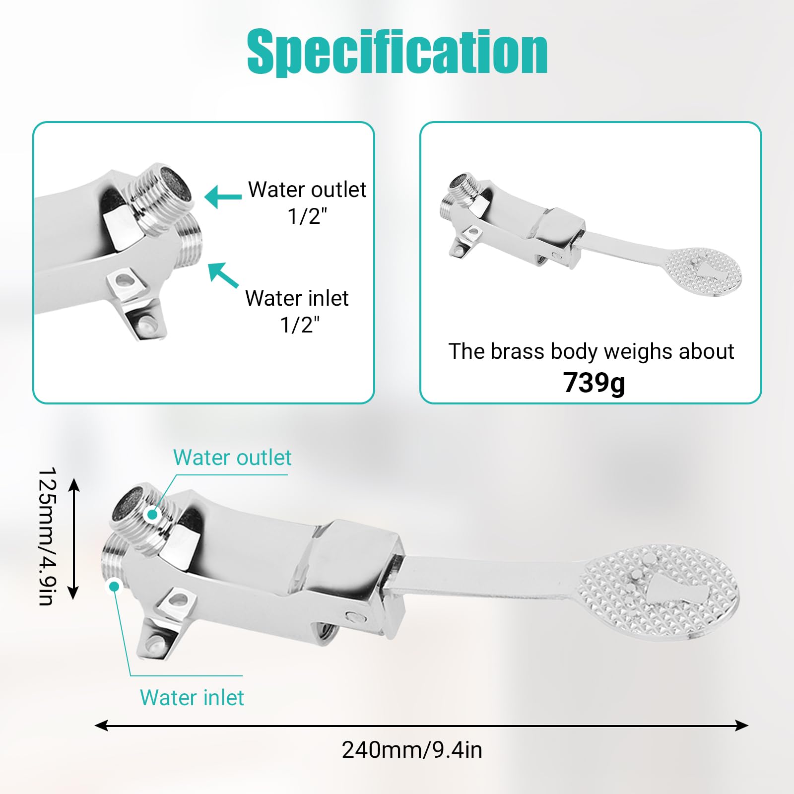 GAESHOW G1/2" Robinet de Commande au Pied sans Contact, Robinet à Pédale, Valve D'eau à Pédale, pour Laboratoire, Écoles, Usines, Hôpitaux