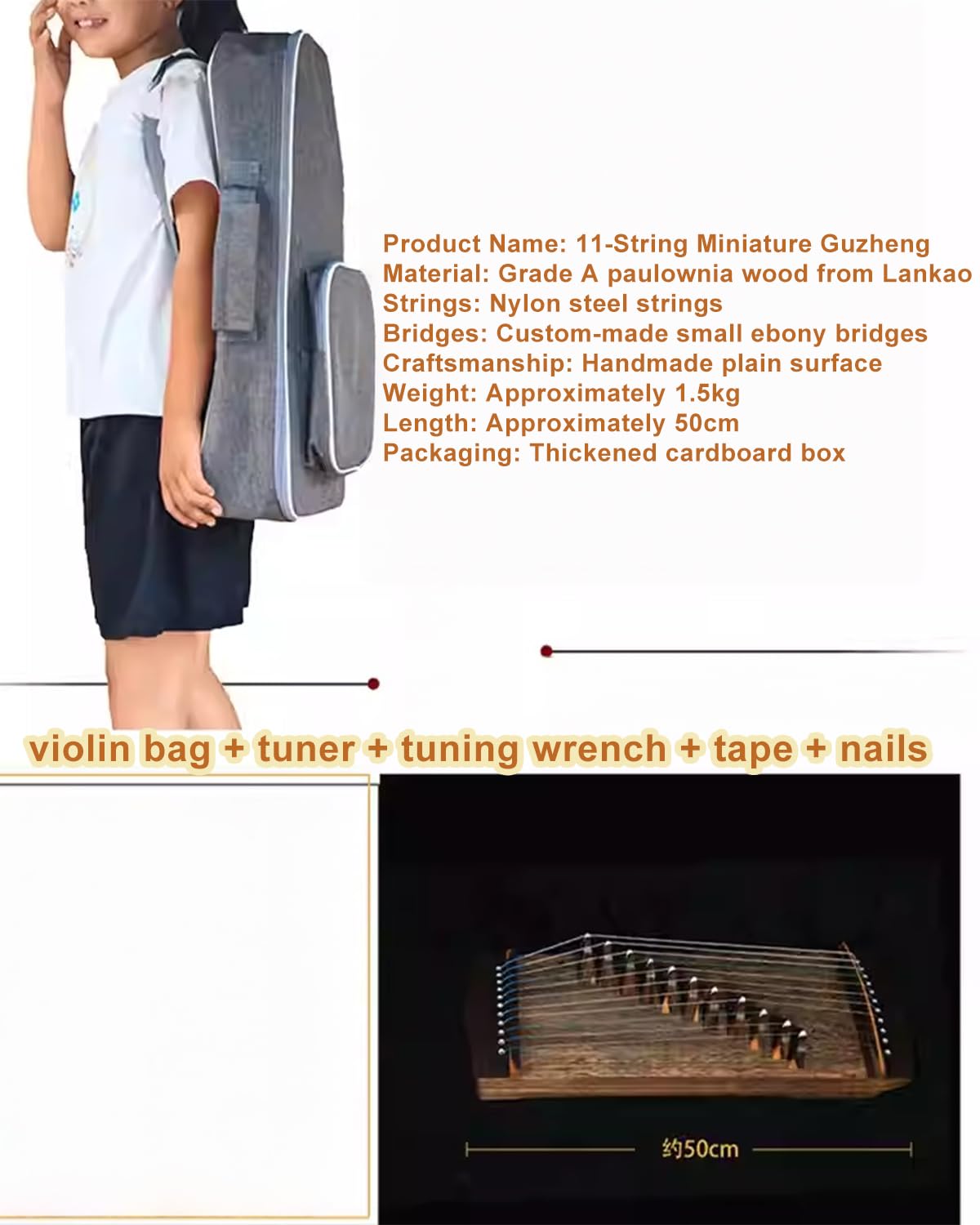 Traditionelles chinesisches Zither, 11 Saiten Guzheng für Anfänger, reisefreundliches Instrument mit Koffer, perfekt für Musiker und besondere Anlässe