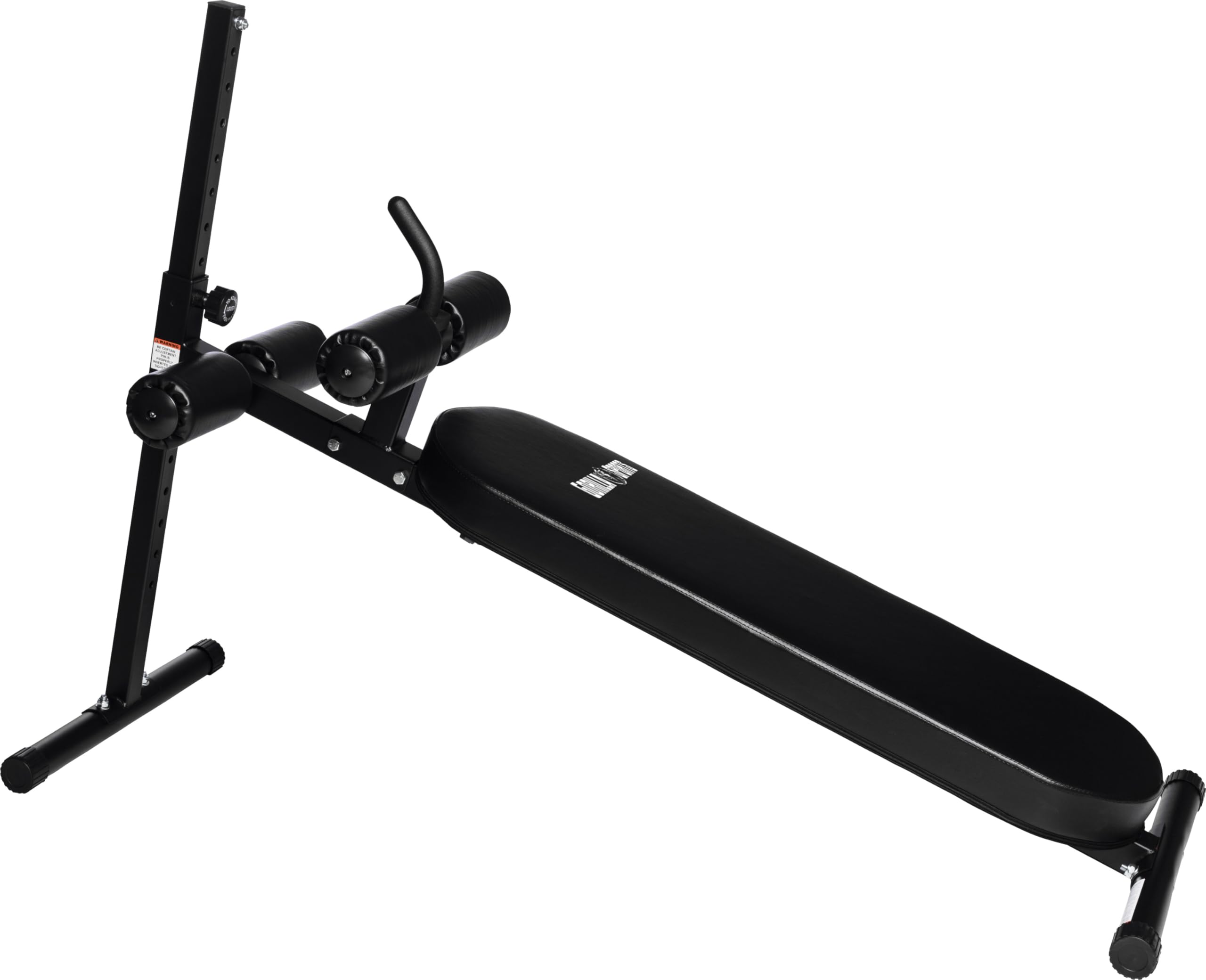 GORILLA SPORTS® Sit Up Bank 18-fach verstellbar, bis 200 kg, Stahl, Schwarz | Mit gepolsterter Bein- und Kniestütze, 4,75–100° Winkel und rutschfesten Füßen; Bauchtrainer, Rückentrainer, Fitnessbank