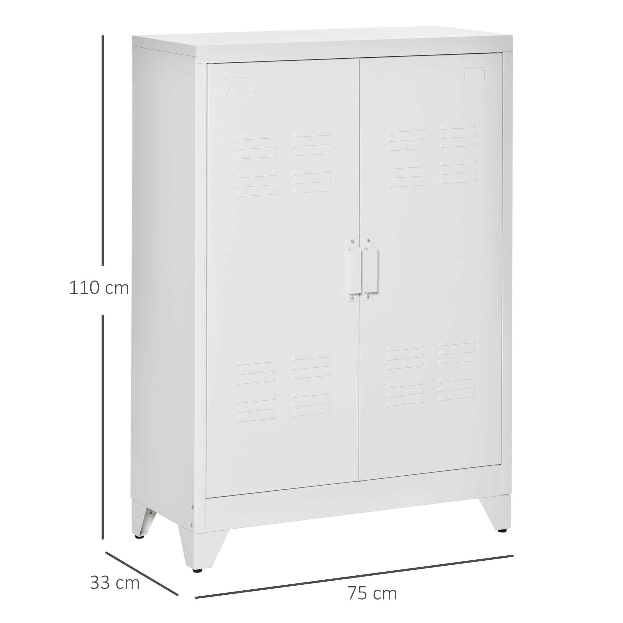 HOMCOM Armoire de bureau à 3 niveaux, meuble de rangement bureau métallique avec 2 portes et étagères réglables, armoire à dossiers pour domicile, garage, blanc