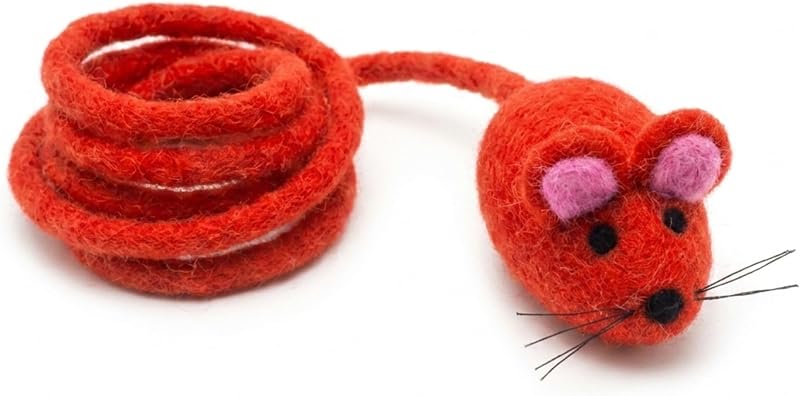 Brinquedo de Rato para Gatos em Feltro de Lã Natural Glaciart One com Catnip e Cauda Interativa – 6,86 x 6,35 x 10,16 cm