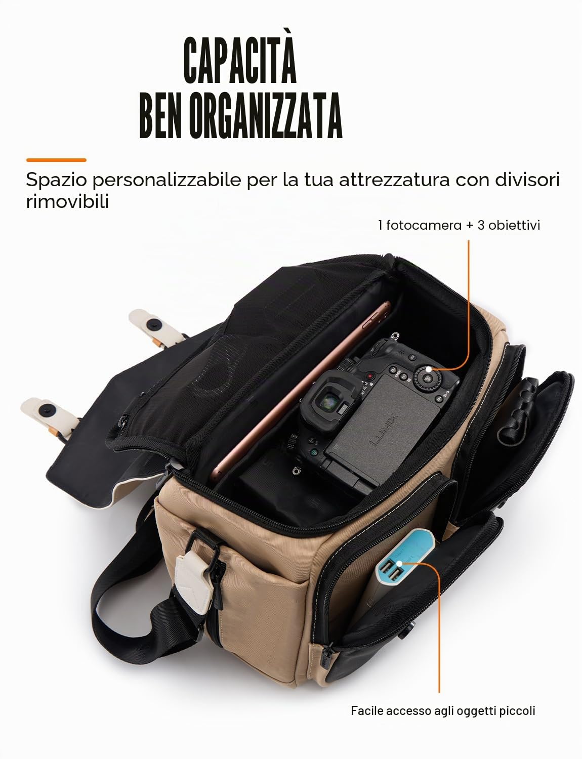 Cwatcun Borsa per Fotocamera borsa fotografica compatta, piccola fotocamera impermeabile borsa messenger con supporto per treppiede, fotografia di viaggio borsa DSLR/SLR,L
