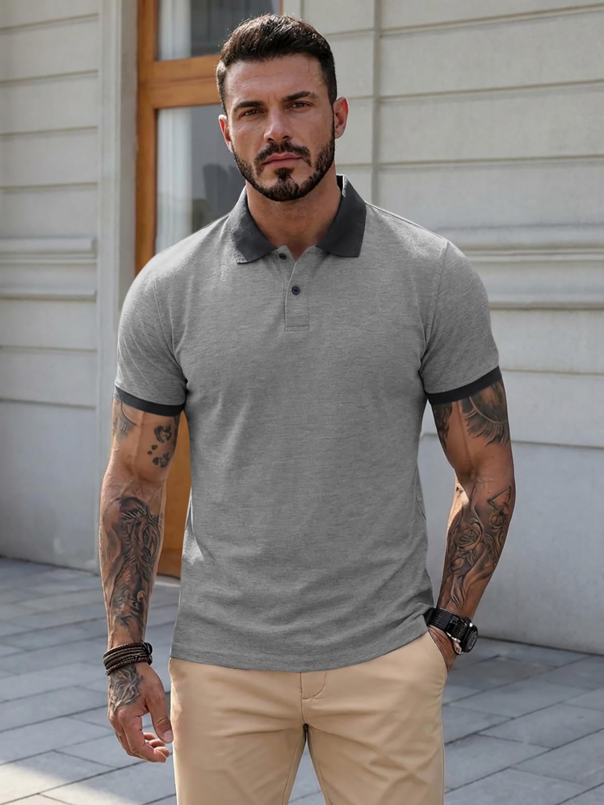 Runcati Herren Poloshirt Sommer Kurzarm Golf Shirt Männer Regular Fit Kontrast T-Shirt Basic Casual Knopfleiste Freizeit Polohemd