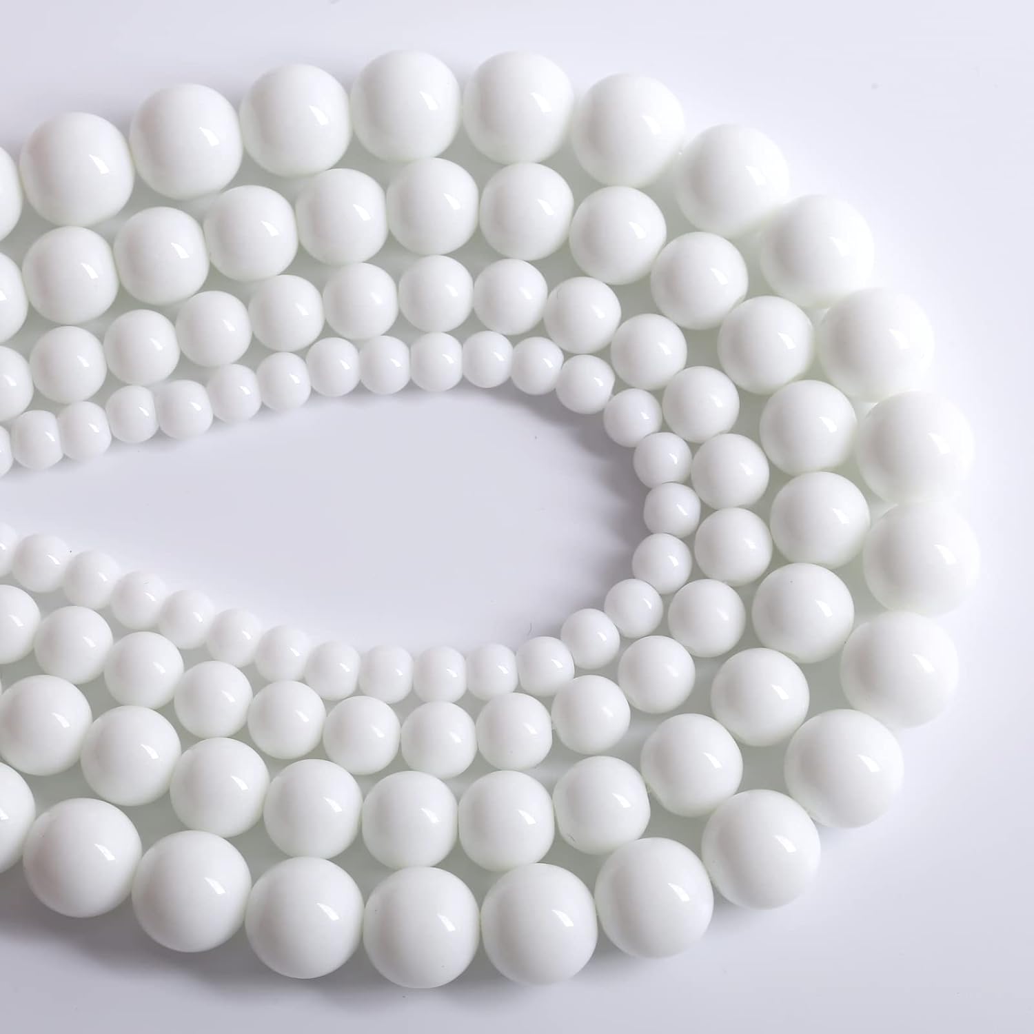 8mm 48pcs Natural White Porcelain Agates Stone Round Beads for Jewelry Making Spacer Loose Spacers Beads DIY Bracelets 15" Strand White Porcelain Agate 8mm