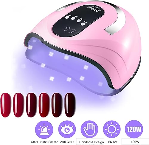 Miniatura 9 de Lámpara de uñas de gel UV de 120 W, secado rápido de uñas para esmalte de gel con 4 temporizadores, mango portátil, sensor automático de gran