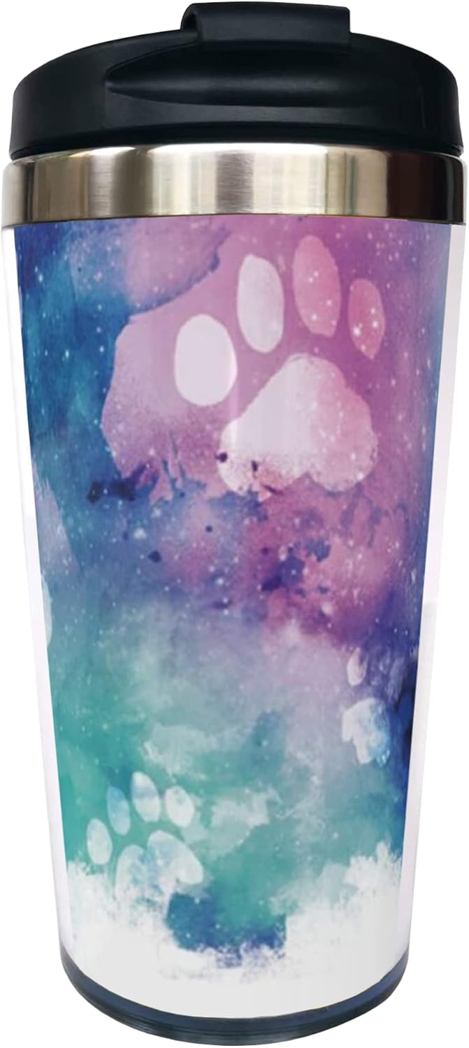 Watercolor Dog Paw Print Travel Coffee Mug 13 Oz, Stainless Steel Insulated Tumbler Cup with Lid for Dog Lovers, Perfect Anniversary, Birthday, Christmas Gift for Men, Women, Bestie, Friend
