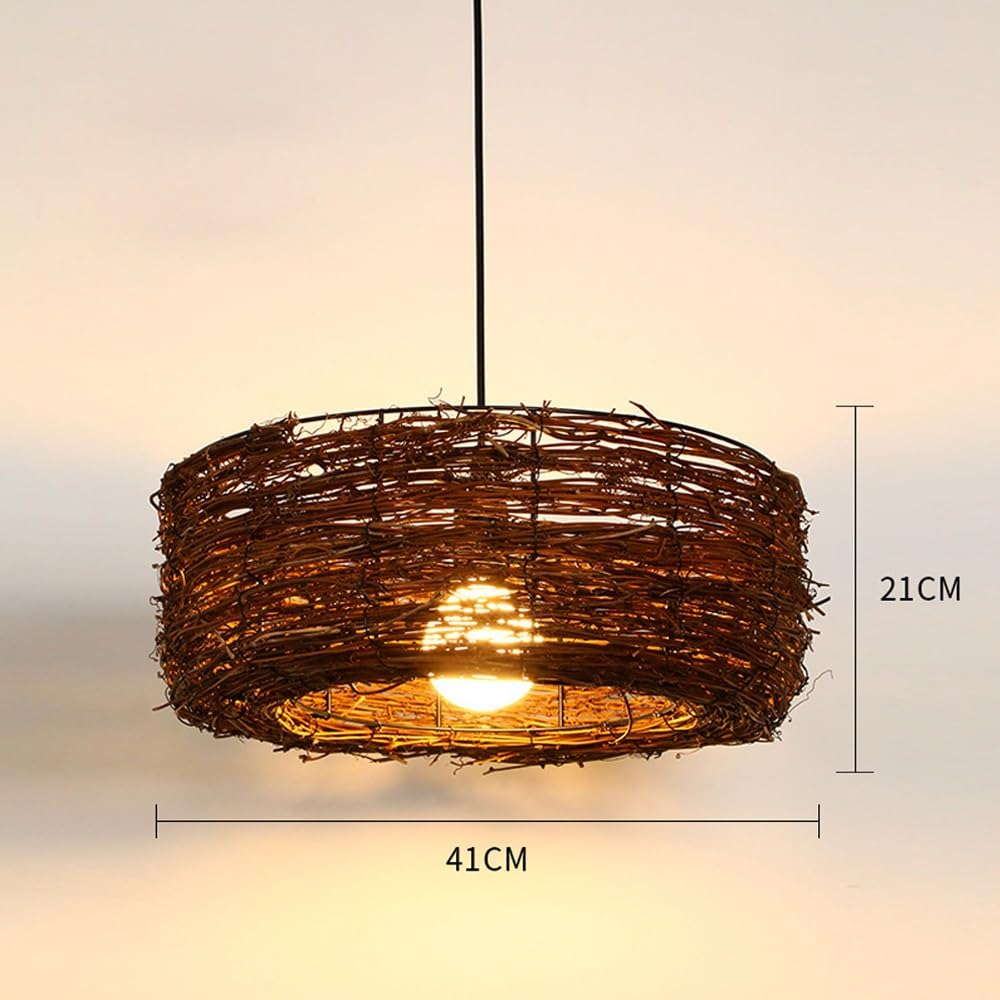 Vintage Rattan Lampa Wisząca Tkana Lampa Wisząca Lampa Wisząca Retro Lampa Wisząca Bambus Kosz Dekoracje E27 Regulowana Wysokość Jadalnia Kuchnia Oświetlenie Pokój Dzienny Żyrandol