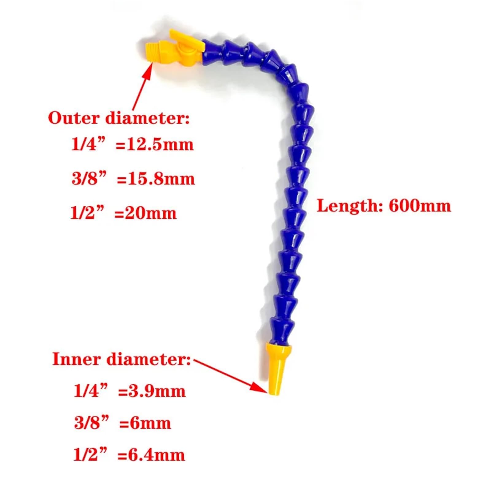 6 Tubi Pneumatici da 1/4" 3/8; 1/2; BPS Filettatura Maschio in plastica Flessibile for Acqua, Olio e refrigerante for tornio, Macchina a Controllo numerico computerizzato(Round-600MM,1/2")