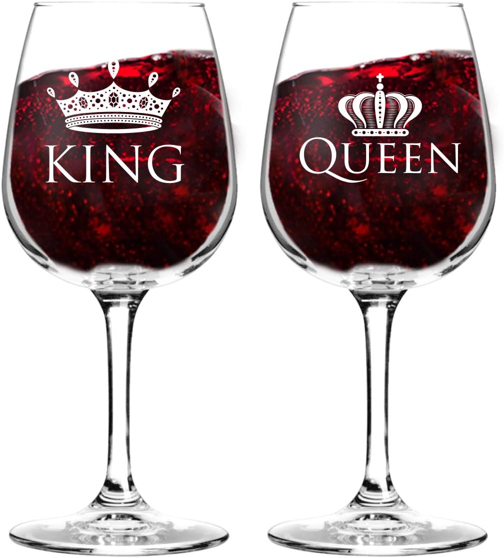 King and Queen stemless wine glasses set for couples