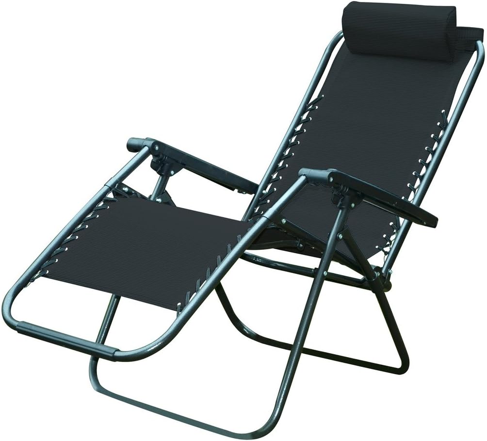 BLACK ZERO GRAVITY GARDEN CHAIR TEXTOLINE RECLINING SUN LOUNGER PATIO