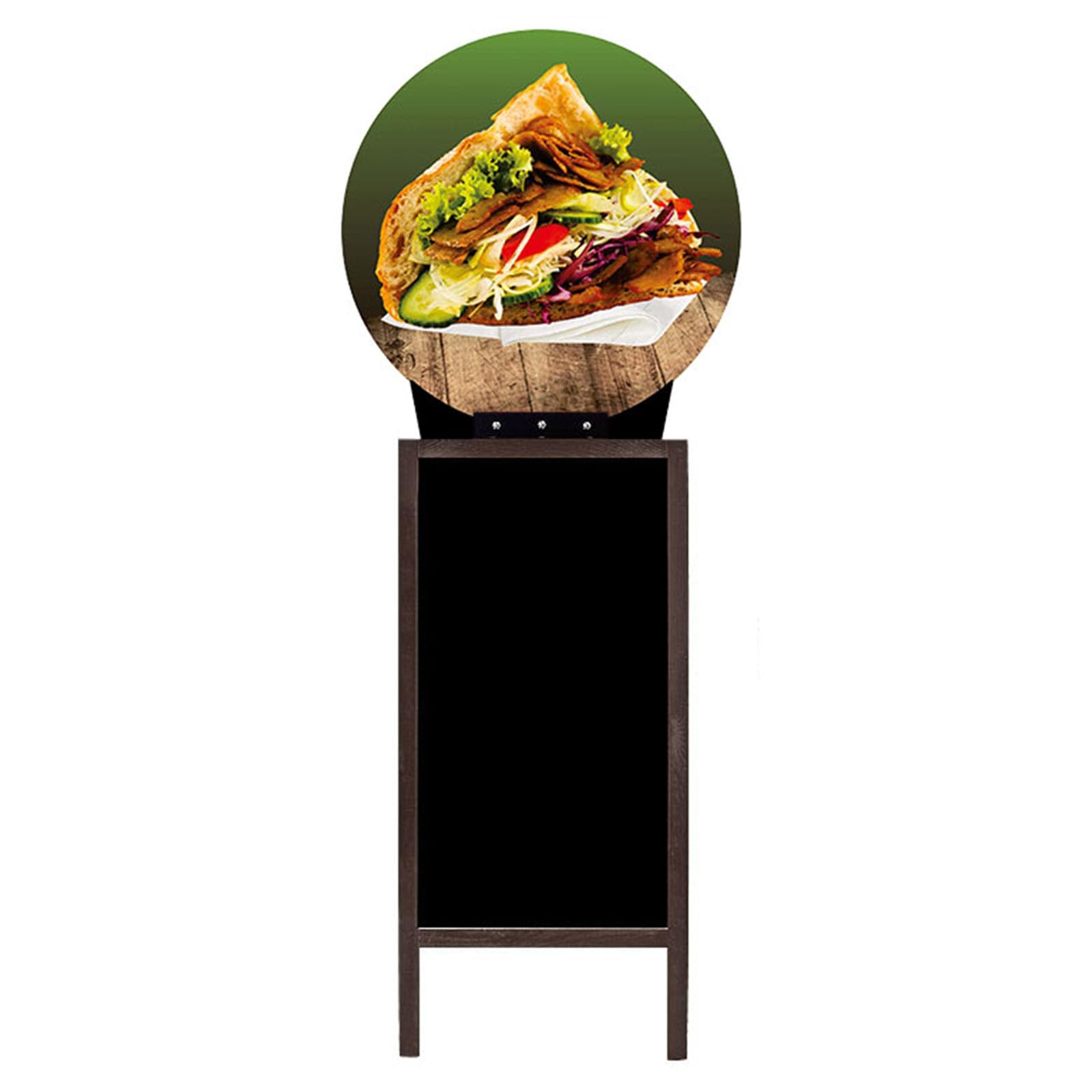 Großer doppelseitiger Kundenstopper 192 x 74 cm, mit HDF-Kreidetafel, braune Holzkonstruktion, 16 Motive für Eisdiele, Café, Restaurant und Gastronomie (9. Pizza Margherita)