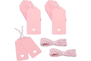 Valentine's Day Romantic Hollow Heart Gift Tags Set with Pink Kraft String