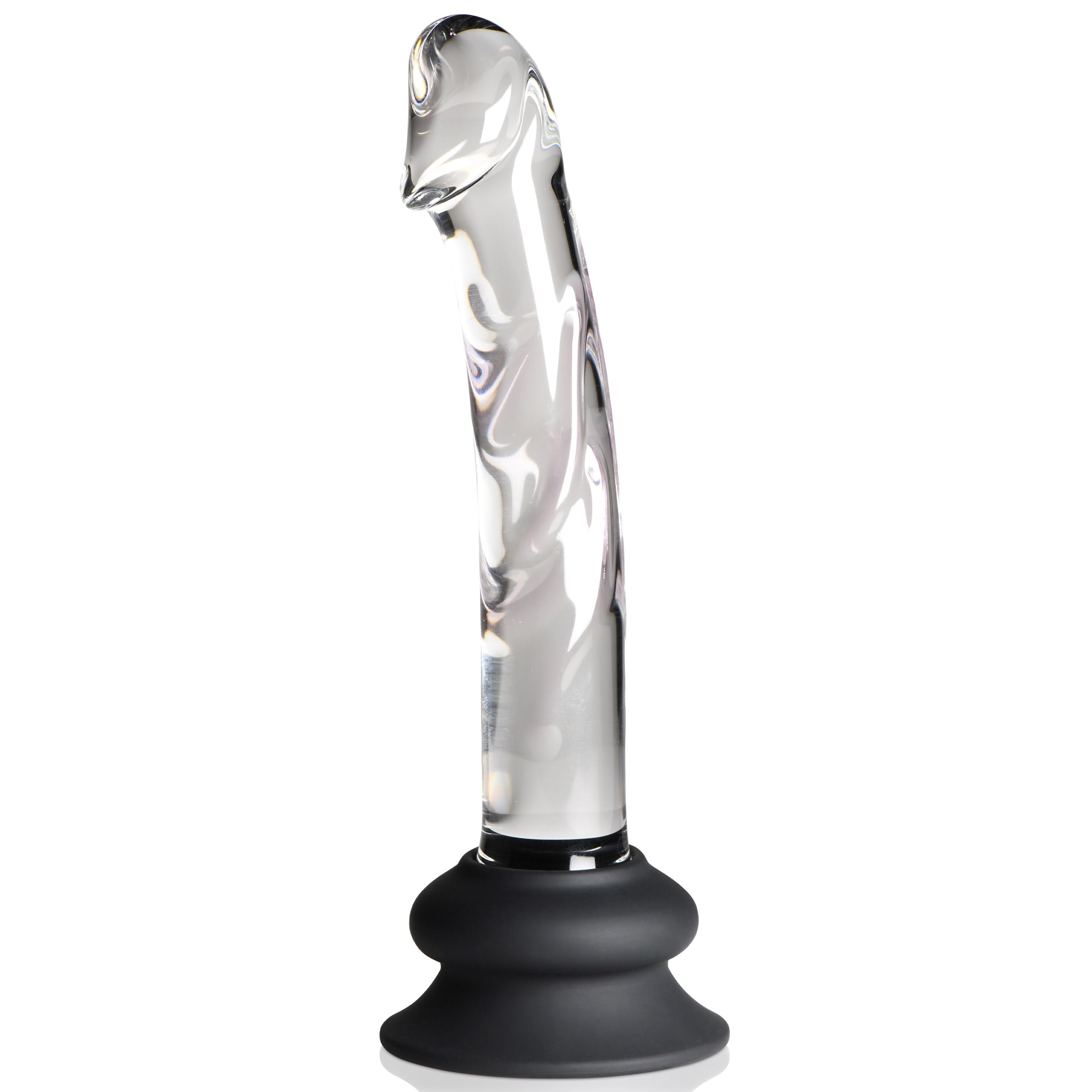 Pleasure Crystals 7" Glass Dildo with Silicone Base for Men, Women & Couples. Realistic Texture, Includes Removable Silicone Suction Cup, Ideal for Temperature Play. 2 Pieces, Clear.