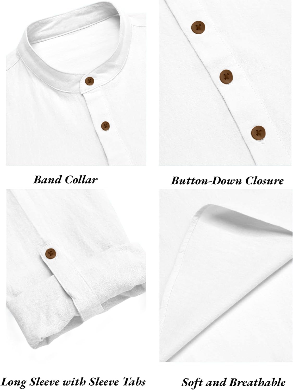 Zombom Camicia da uomo in misto poliestere misto cotone manica lunga stile mandarino/stile cinese