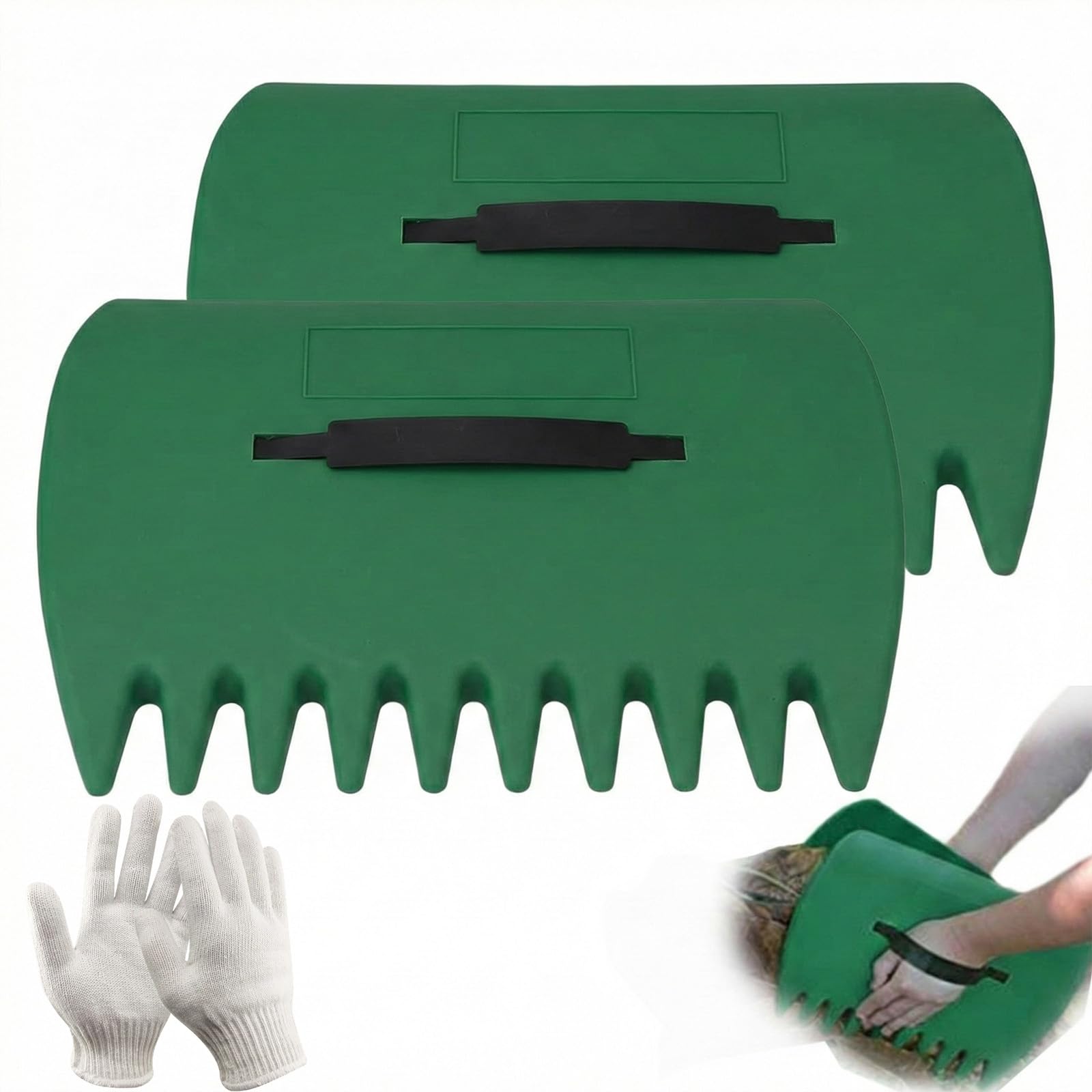 Weilin 2 Pcs Leaf Grabbers, 34x25cm Garden Scoop for Leaves & Debris with Adjustable Hand Band, Lightweight Plastic Yard Cleanup Tool, Green