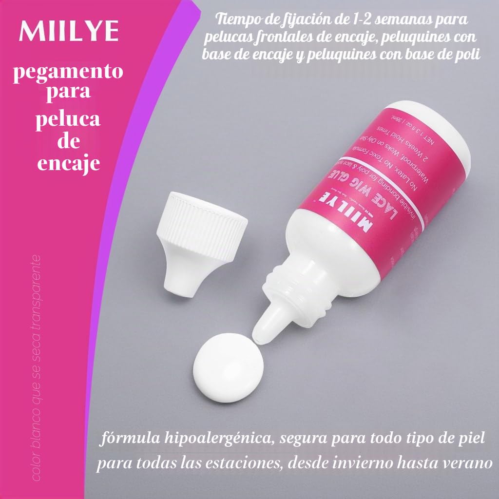 MIILYE Kit de instalación de pelucas, 120 ml, spray adhesivo para pelucas de encaje frontal, pegamento blanco, fijación fuerte, sin costuras, invisible