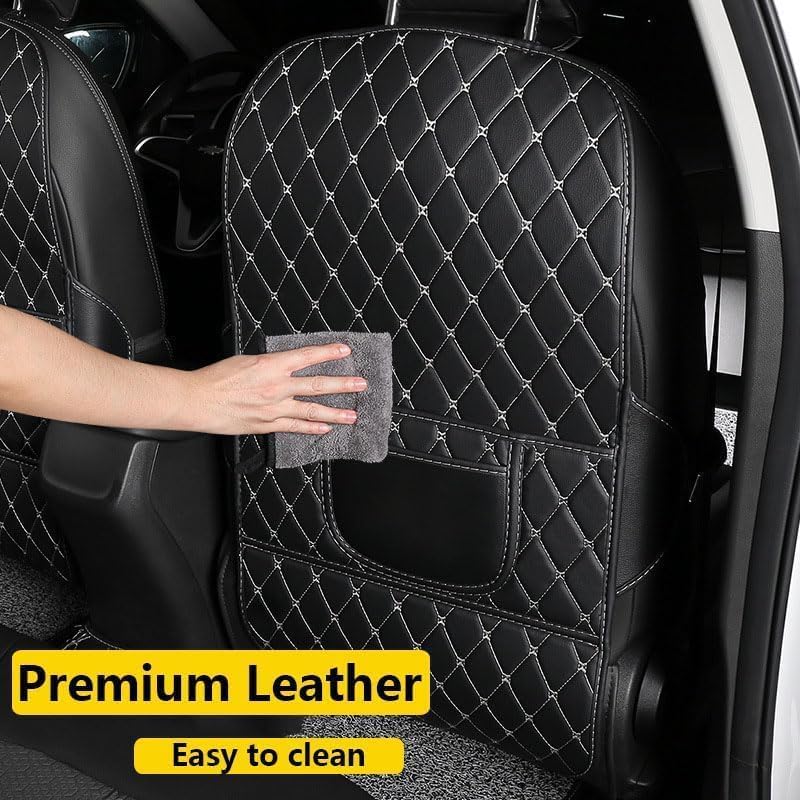 2 Piezas Protector Asiento Coche Respaldo para BMW 7 Series SWB E65 2001-2008, PU Cuero Antipatadas Almohadilla Sillas Impermeable Antifouling,B/Long-Beige