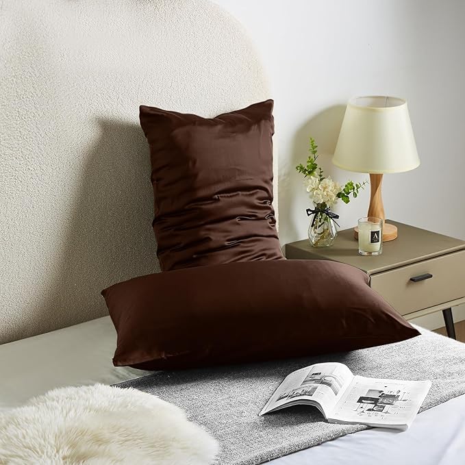 Image of RAGGLE Satin Silk Pillowcase for Hair and Skin Standard Size 18 inchX 28 inch with Soft Breathable Smooth Cooling Pillow Covers for Sleeping or Pillow Protector (2, Brown)