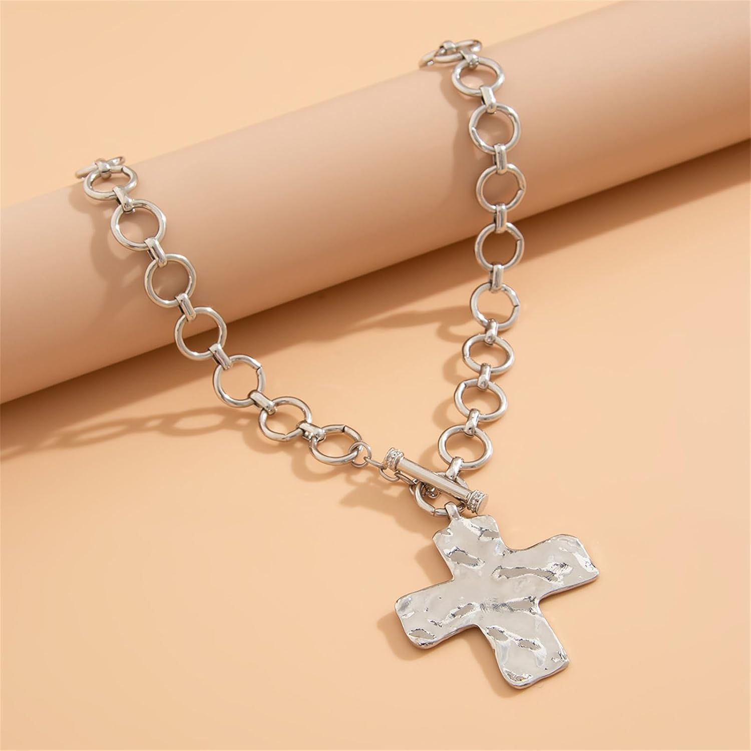 Chunky Cross Necklace for Women,Large Cross Pendant Necklace Statement Thick Chain Necklace Vintage Toggle Clasp Necklace Trendy Jewelry - Image 5