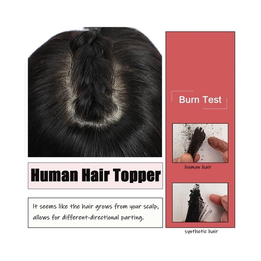 Topper for capelli umani con frangia for donna, densità 130 | Base in seta 10 * 12 cm，Clip for parrucchino superiore for capelli diradati(10inch,Black)