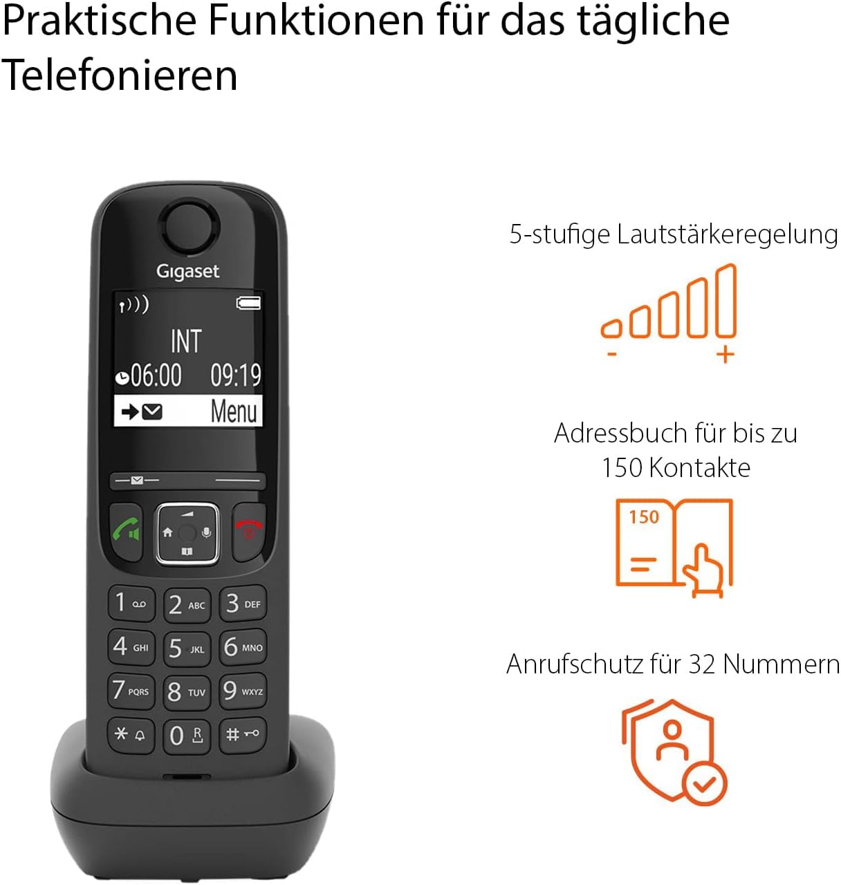 Gigaset AS690HX DECT-Mobilteil Schnurloses Telefon Fritzbox-kompatibel kontrastreiches Display schwarz Deutsche Version