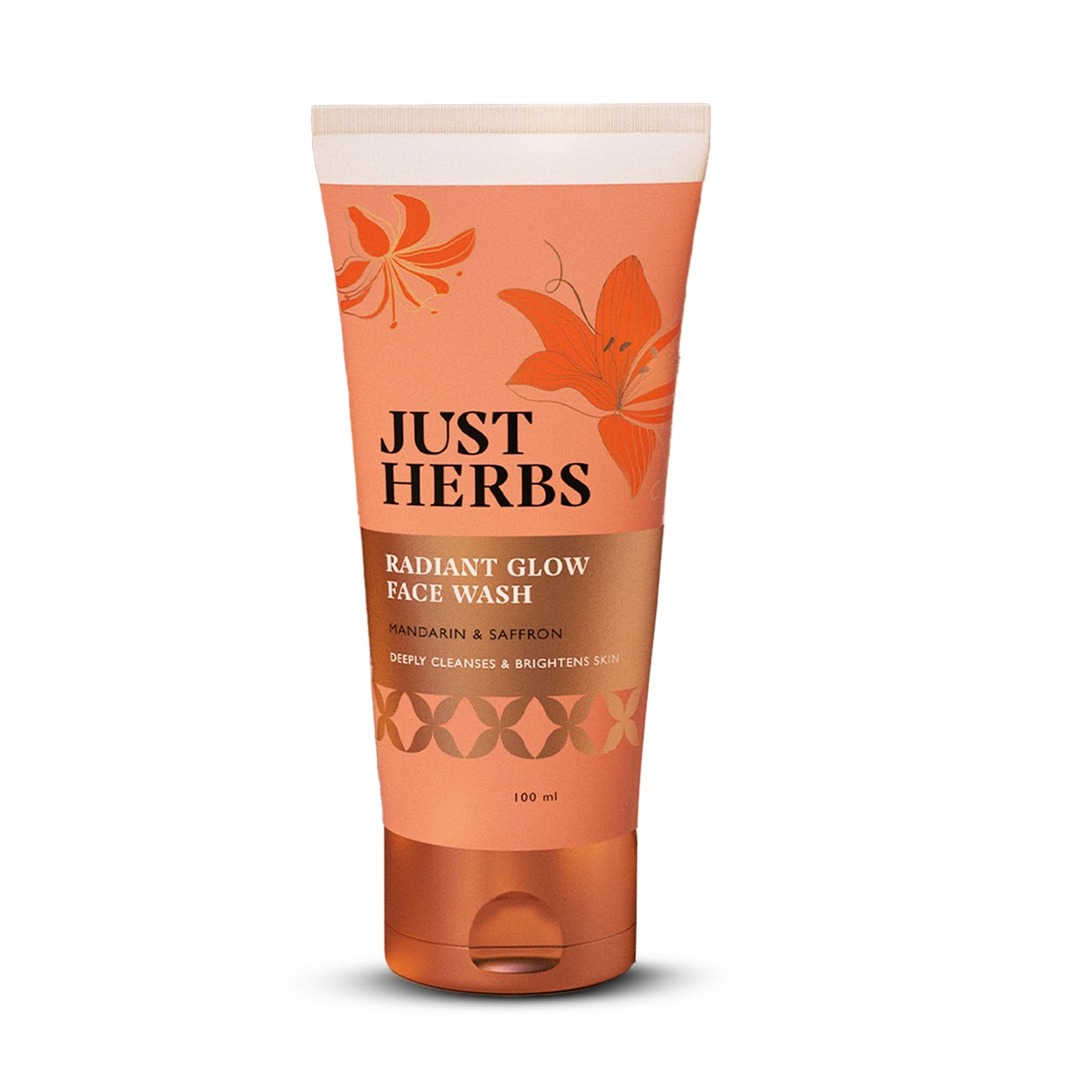 just herbs radiant glow face wash | deeply cleanses & brightens skin | instant glow from first wash | mandarin, saffron, vitamin c, niacinamide | dermatologically tested - 100ml