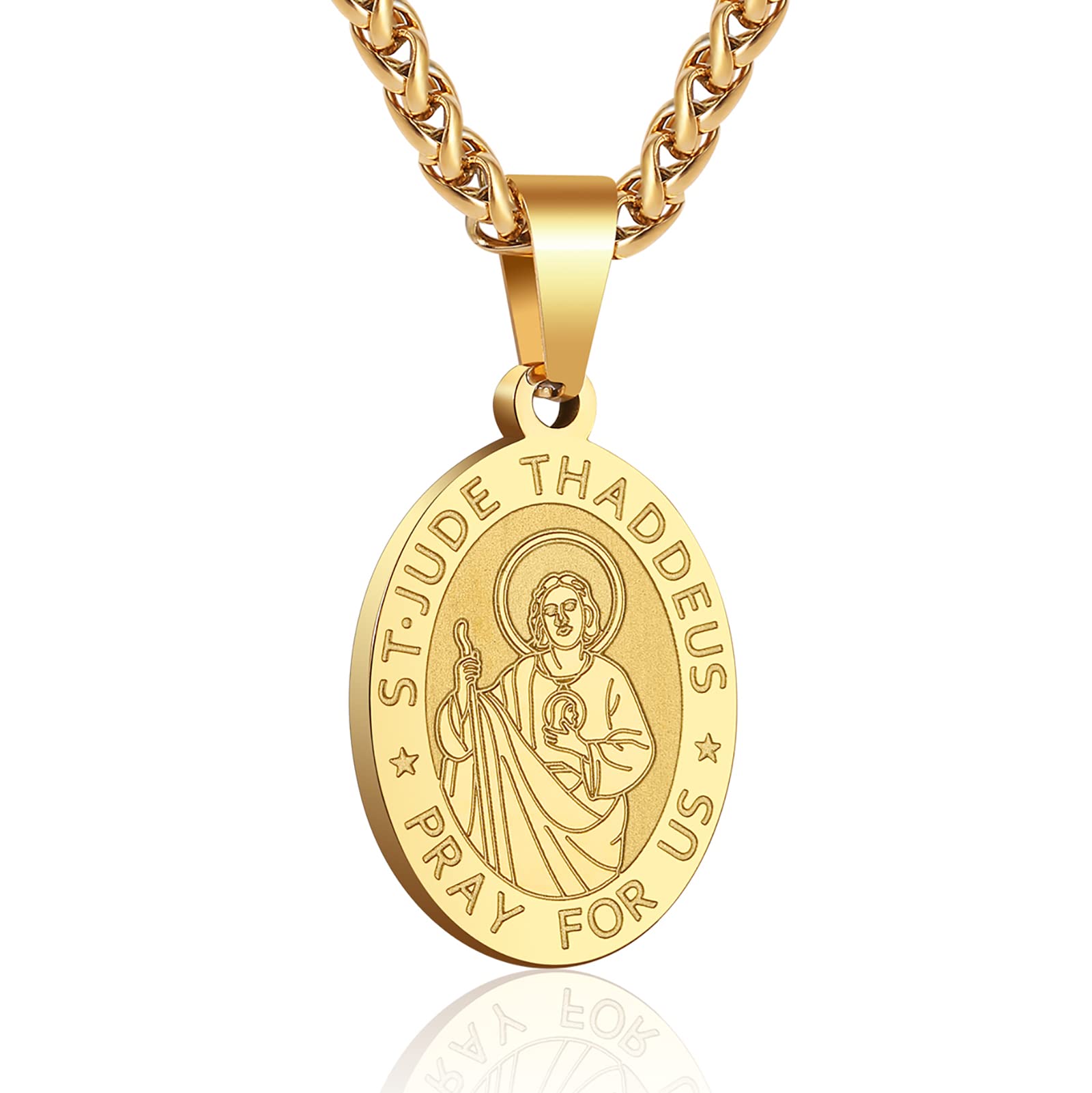 RS Saint St Michael/Christopher/Jude/Benedict/Joseph/Anthony Medal Necklace for Men Boys 24 Inch Religious gift