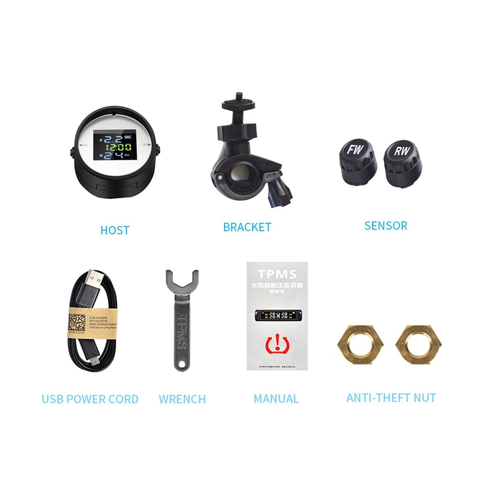 Strumenti di controllo della pressione dei pneumatici Motociclo TPMS. Per il sistema di monitoraggio della pressione del pneumatico digitale della moto motoria motoria moto impermeabile con 2 sensori