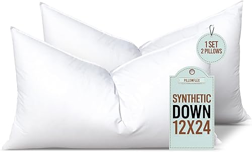 Pillowflex Juego de 2 rellenos de almohada sintéticos de plumón alternativo para fundas (12 x 24 pulgadas)