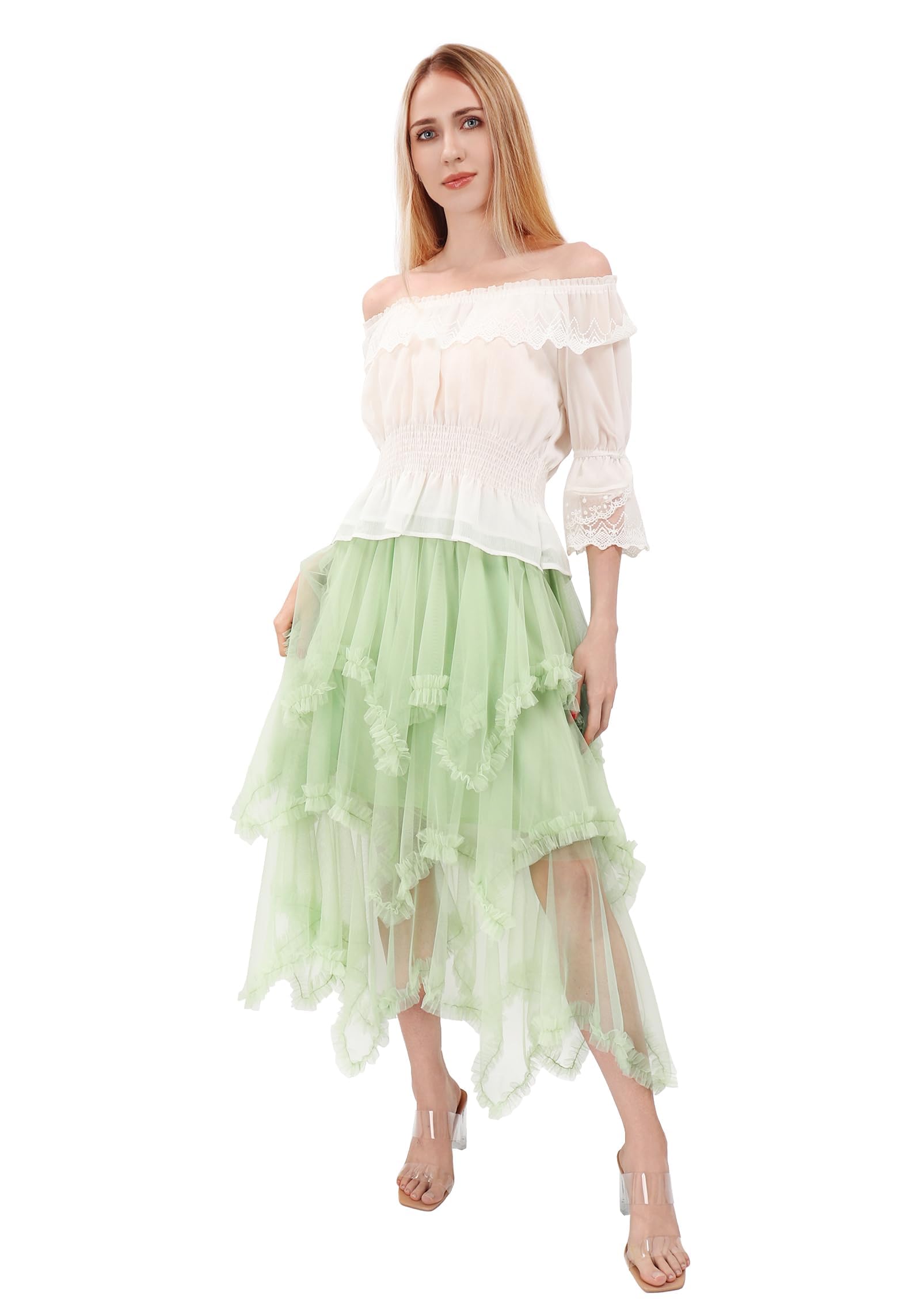 C-ZOFEK Falda de tul para mujer, falda de hadas con volantes altos y bajos para disfraz de Halloween (multicolor)