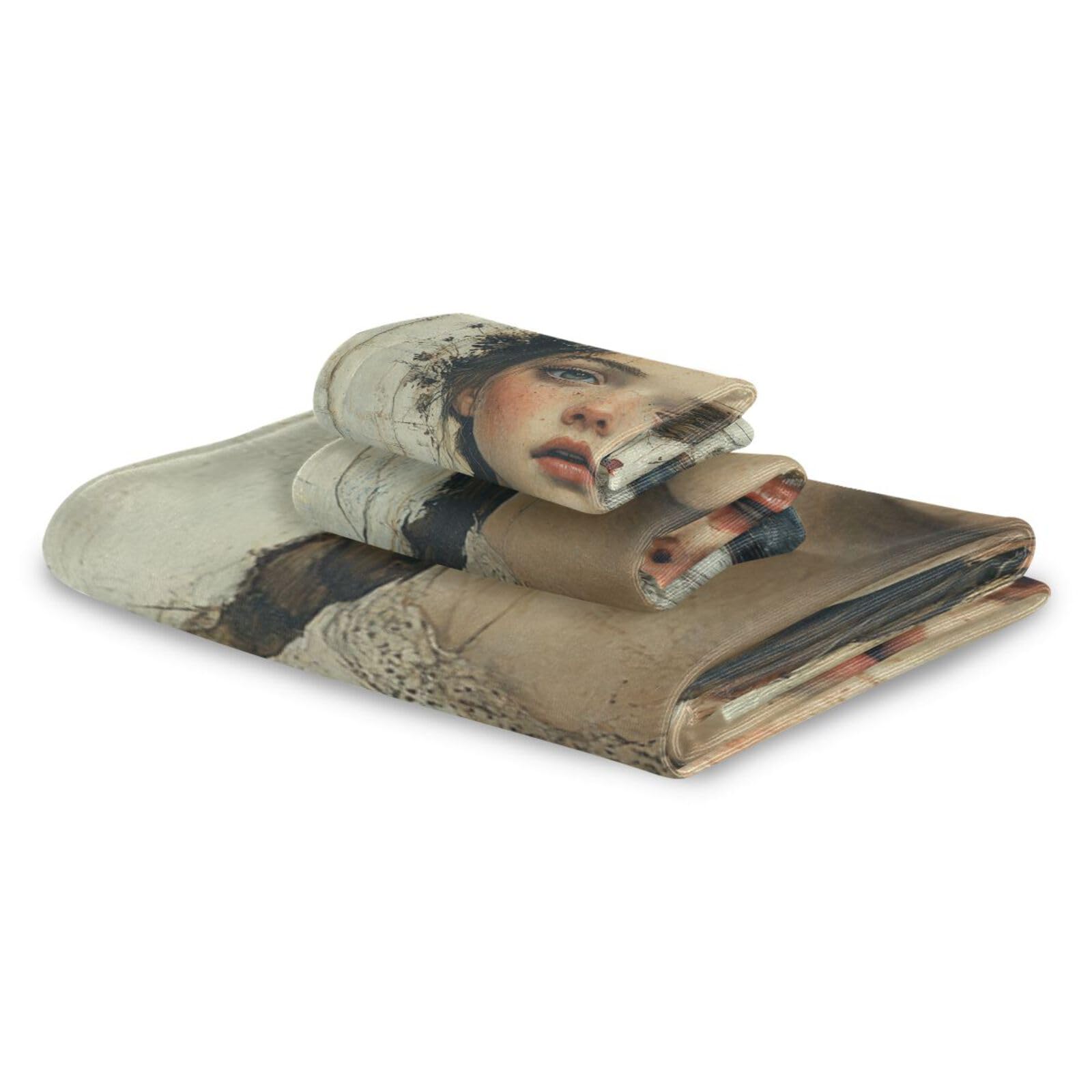 Set di 3 asciugamani assorbenti antichi con cervo ragazza, 1 asciugamano da bagno, 1 asciugamano per le mani, 1 panno per bagno e cucina